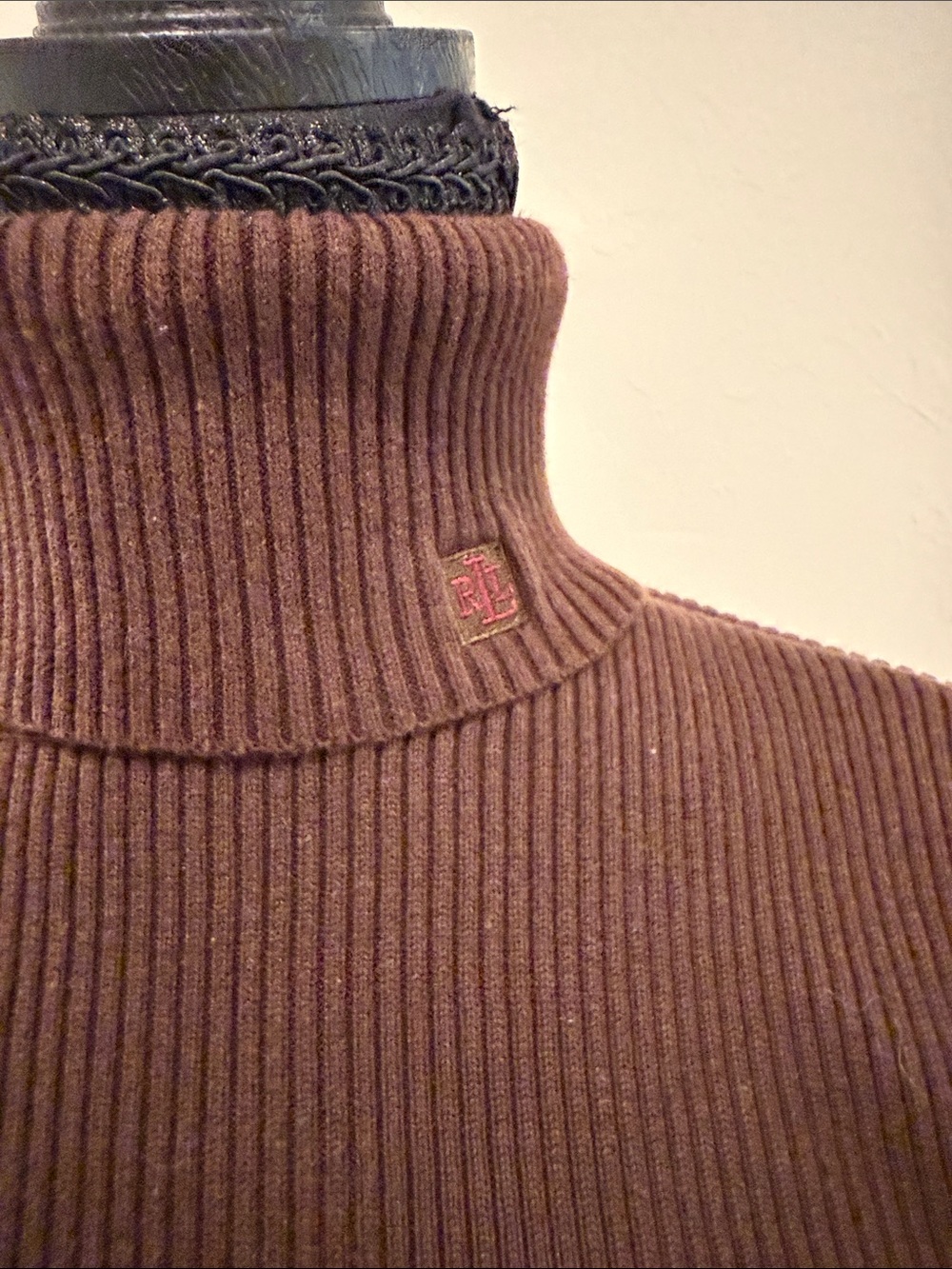 Ralph Lauren 100% Cotton Brown Ribbed Turtleneck Sweater with Subtle Logo